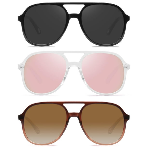 YDAOWKN Gafas de sol de aviador cuadradas retro para mujer y hombre, gafas de sol vintage de los años 70 con doble puente