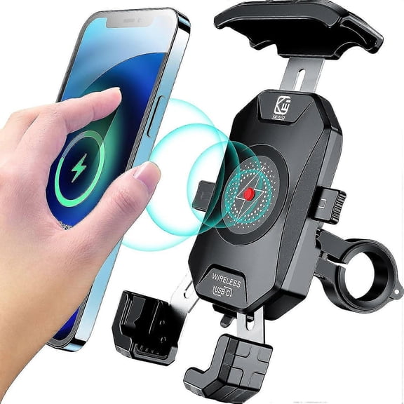 Motorcycle Phone Mount with Charger Wireless & USB C, IP66 Waterproof Motorcycle Phone Holder for 4' - 7' Cellphone, One-Handed Operation