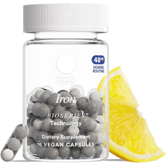 Ritual Iron Bisglycinate Supplement 60mg, 48-Hour Dosing, 15 Capsules