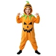 thumbnail image 2 of Girls Pumpkin Unisex Long Sleeve Zip up Hooded Jumpsuit Halloween Outfit Dress up Party Clothes Size 3-10 Years, 2 of 6
