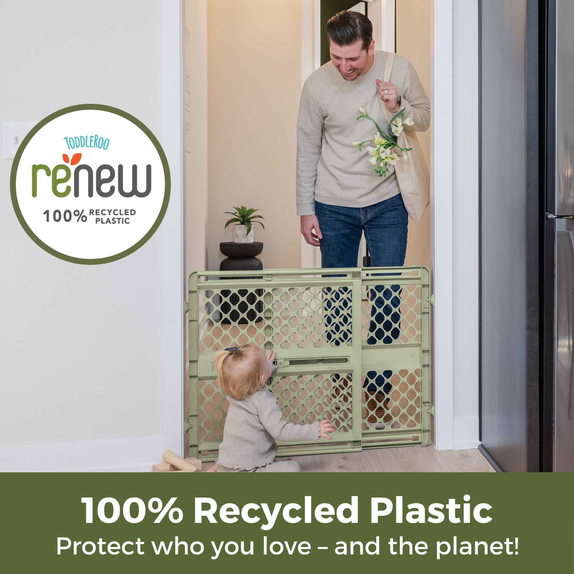 Toddleroo by North States Renew 100% Recycled Plastic Gate for Babies and Toddlers, Green