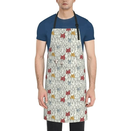 

Vsdgher Funny Cat White Waterproof Apron with 2 Pockets Kitchen Chef Aprons Bibs for Grooming Cooking Baking Painting Gardening