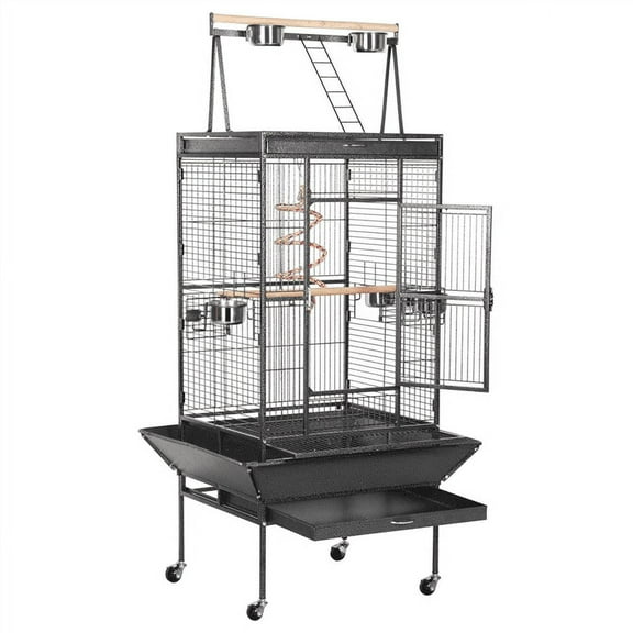 Yaheetech 68.5'' H Metal Rolling Bird Cage Parrot Cage,Black
