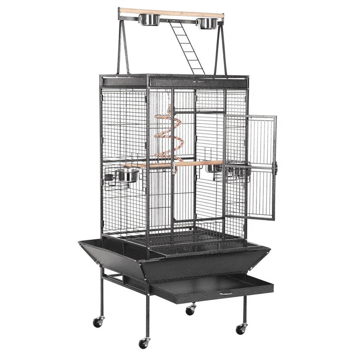 Yaheetech 68.5'' H Metal Rolling Bird Cage Parrot Cage,Black