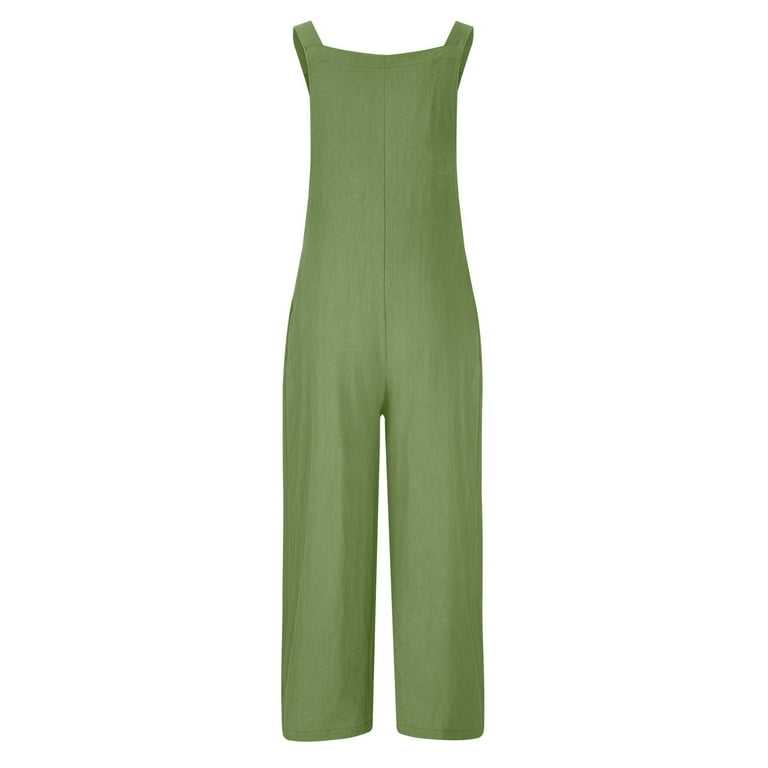 DeHolifer Women's Cotton Linen Overalls Casual Summer Solid