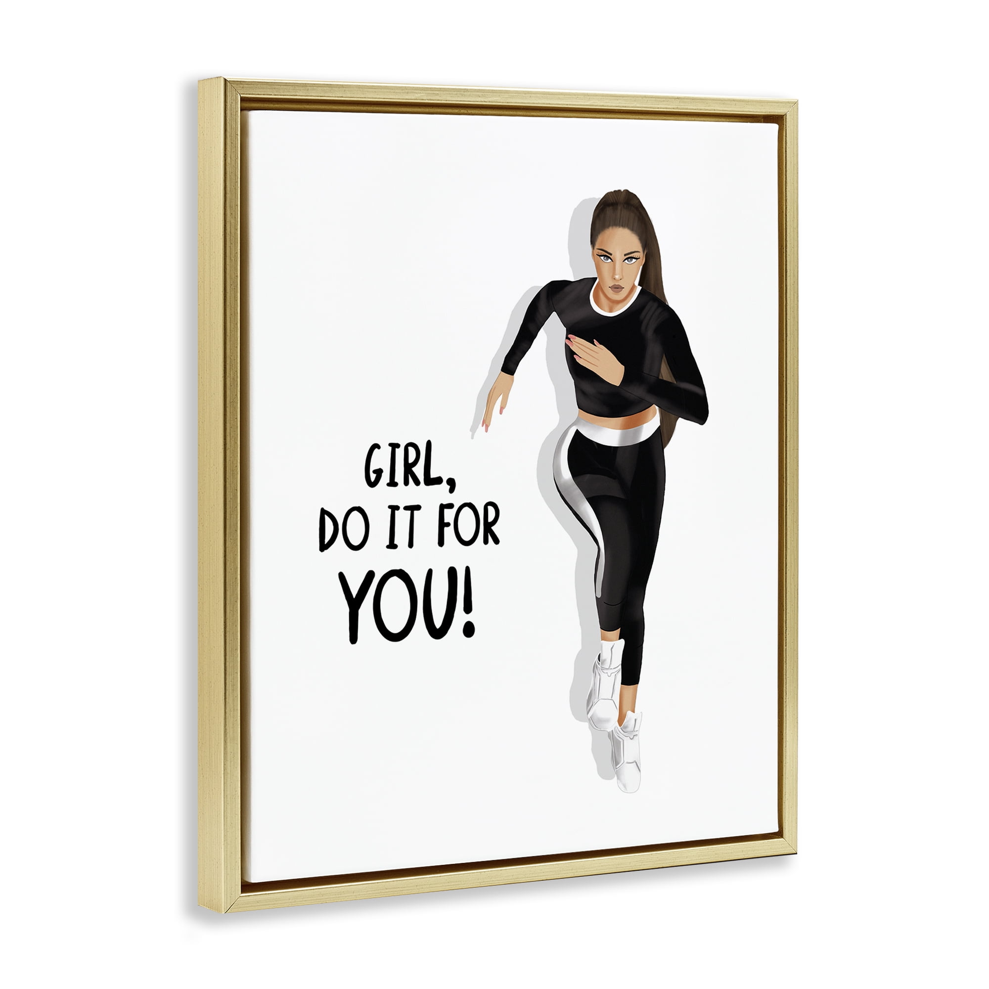 Stupell Industries Do It For You Girl People Painting Gold Floater Framed Canvas Art Print Wall Art, 17 x 21