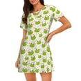 thumbnail image 1 of Balery Green Frog Camisón de manga corta con cuello redondo para mujer, cómodo y elegante., 1 of 6