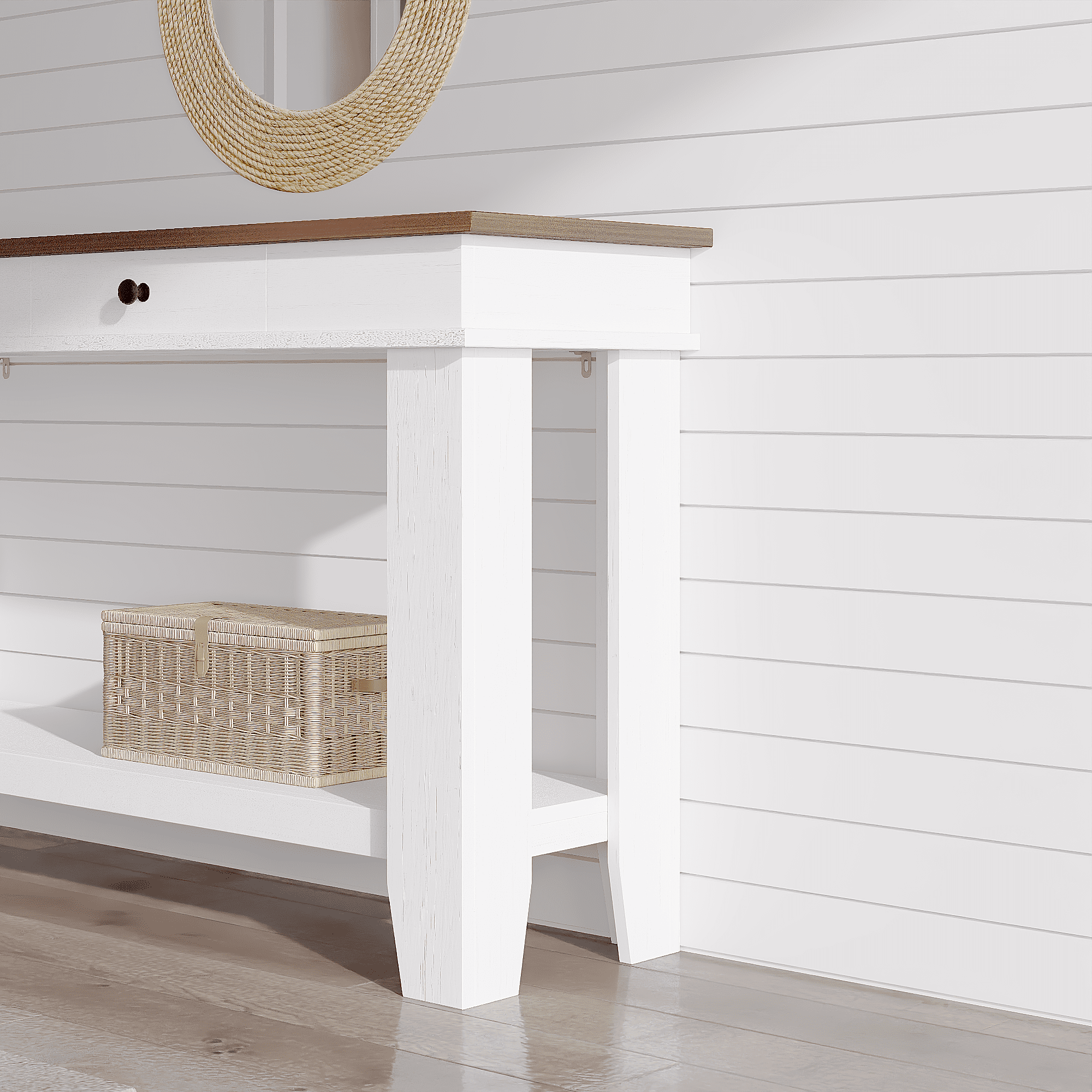 Farmhouse Entryway Console Table with Storage – 54" Wooden Sofa Table, 2 Drawers & 2 Open Shelves – Rustic Brown, Gray or Brown & White Finish – Durable, Stylish Storage for Living Room, Hallway