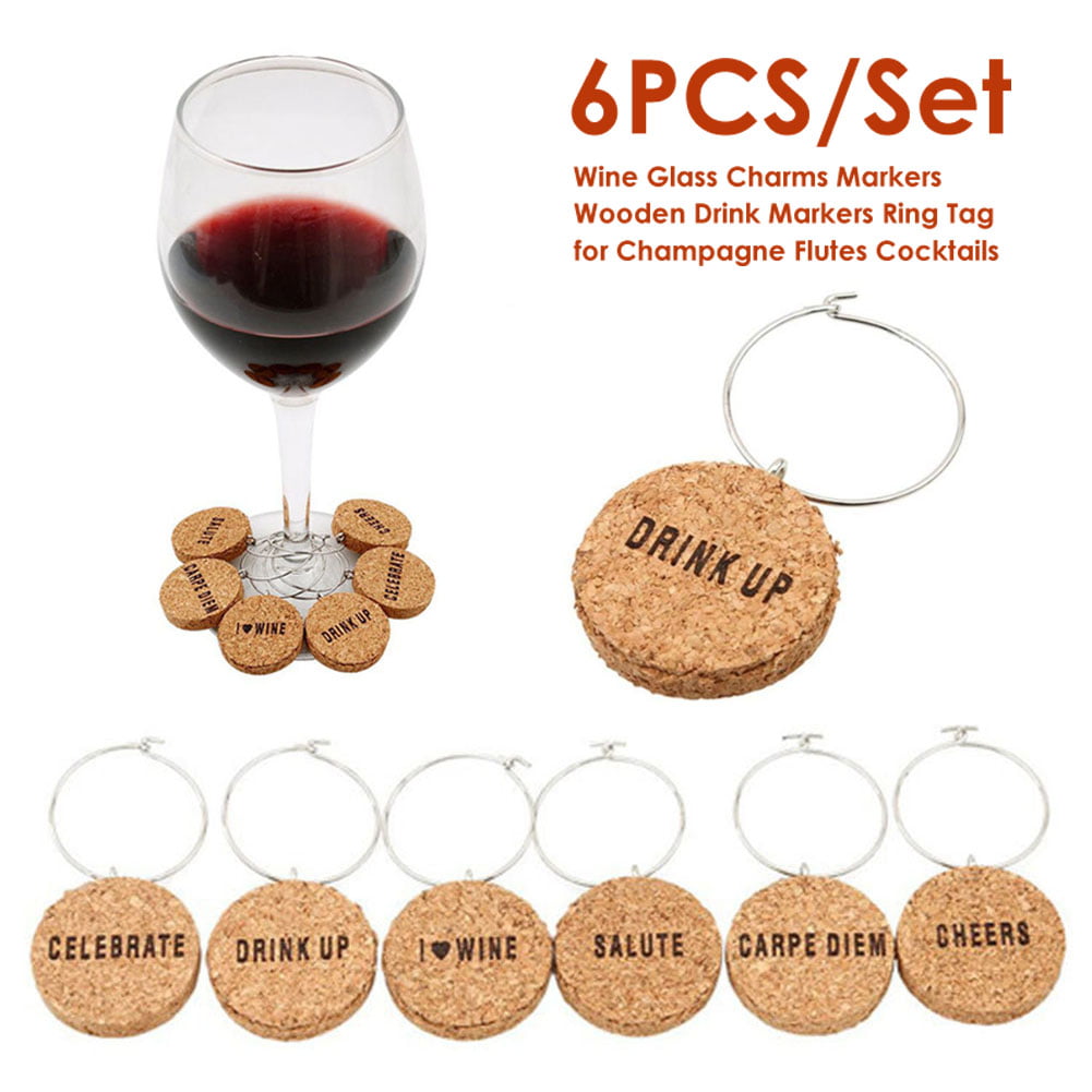 Red White Rosé Tuscany Vineyards Wine Themed Glass Charms 6pc Set Wine Lover 