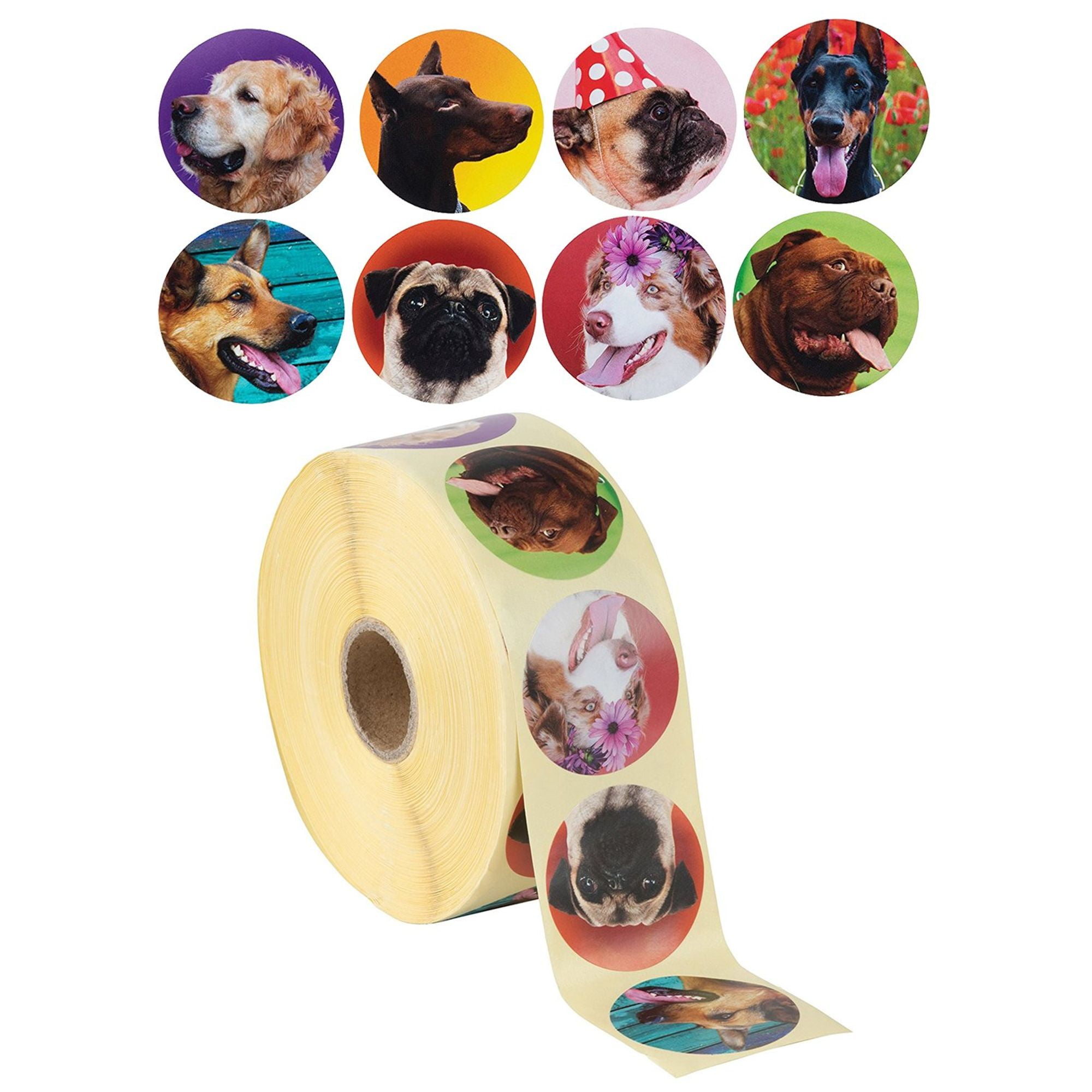 Dog Stickers 1000Count Dog Roll Sticker, 8 Cute Designs, Round