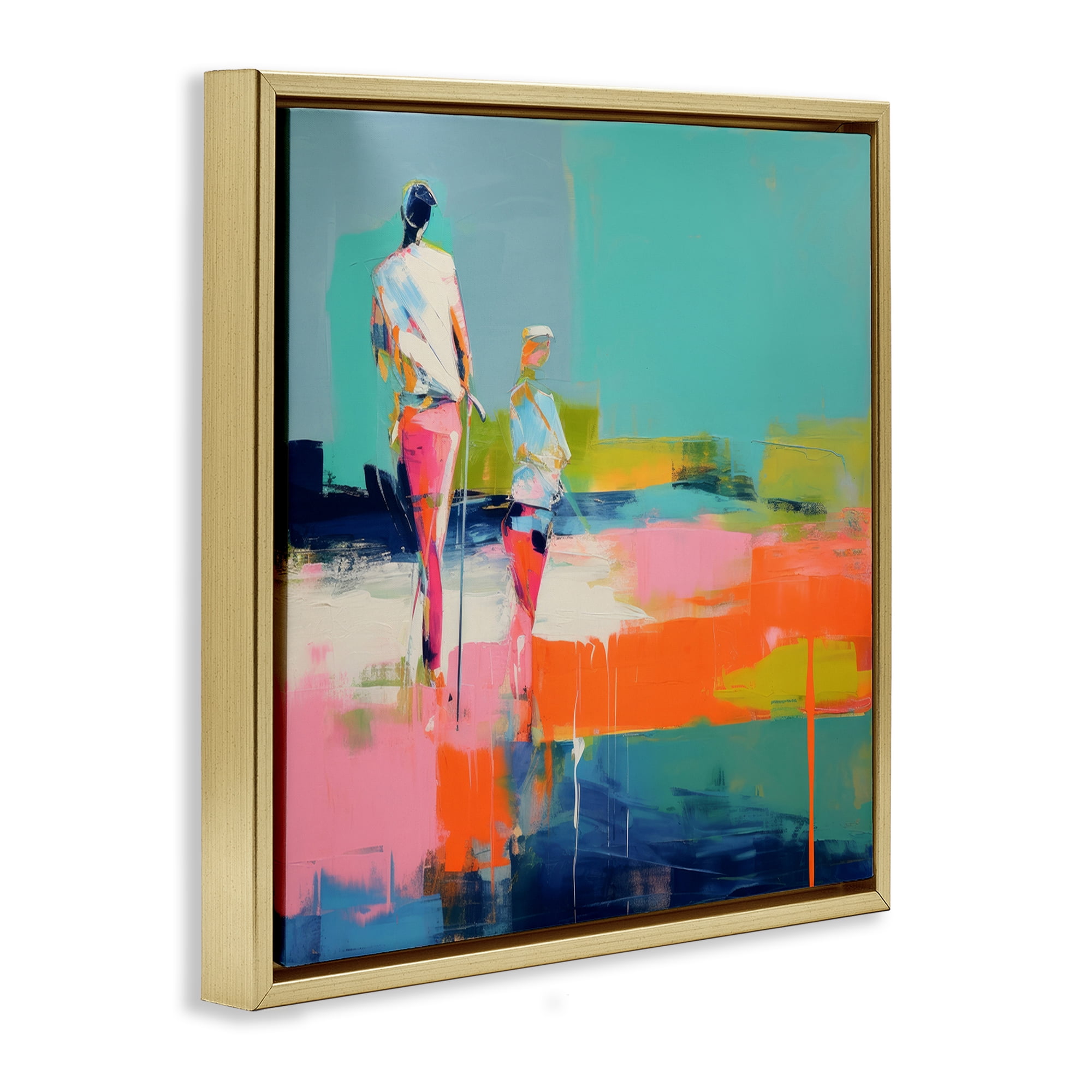 Stupell Industries People Golfing Abstraction Abstract Painting Gold Floater Framed Canvas Art Print Wall Art, 25 x 25