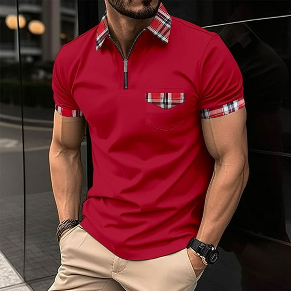Goodtrade8 Mens Short Sleeve T-Shirts Summer Polo Pullover Fashion Solid Color Outfits Slim Fit Work Collared Shirts for Men