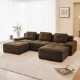thumbnail image 4 of FFH 115" Modular Cloud Sofa, U Shaped Sectional Couch with Ottoman, Corduroy Fabric (Brown, 3 Seater with 2 Ottoman), 4 of 15