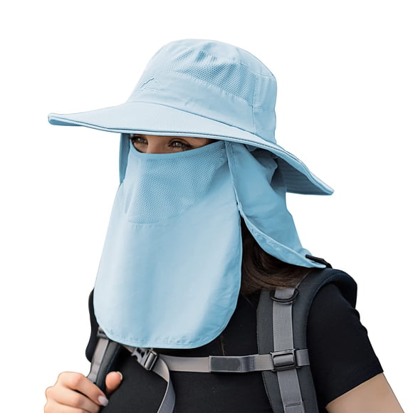 Sombrero de pesca solar UPF 50+ para hombres y mujeres, sombrero de ala ancha con cubierta facial desmontable y solapa para el cuello