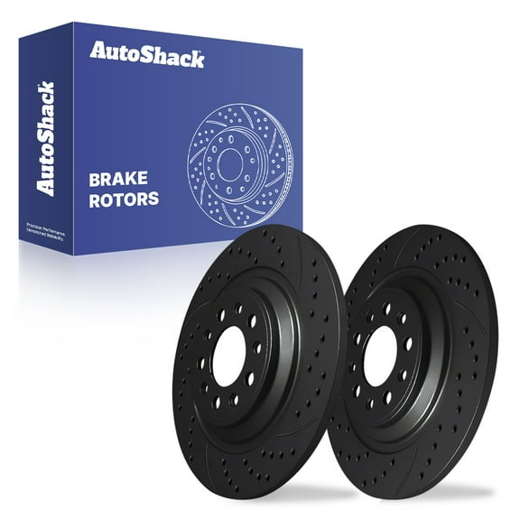 AutoShack 12.6" (320 mm) Rear Solid Drilled & Slotted Brake Rotors E-Coated | Replacement for 2014-2023 Jeep Cherokee | Black Finish | 2-PC Set | NightGuard