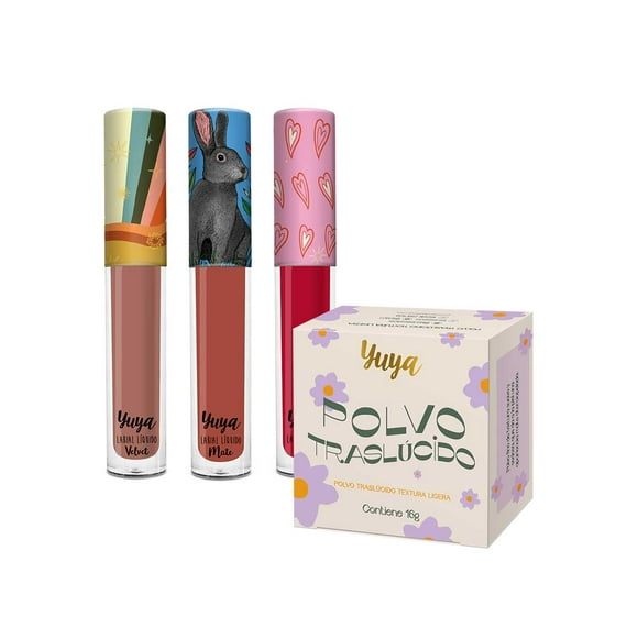 Polvo translúcido Yuya con ingredientes naturales 16g Paquete 3 Labiales Líquidos Querido Recuerdo Quédate 3g c u