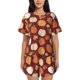 thumbnail image 1 of Balery Happy Thanksgiving Day Conjunto de Pijama para Mujer con Estampado, Dos Piezas de Manga Corta y Shorts, Ropa de Dormir Suave con Cuello Redondo y Bolsillos-3X-Large, 1 of 6