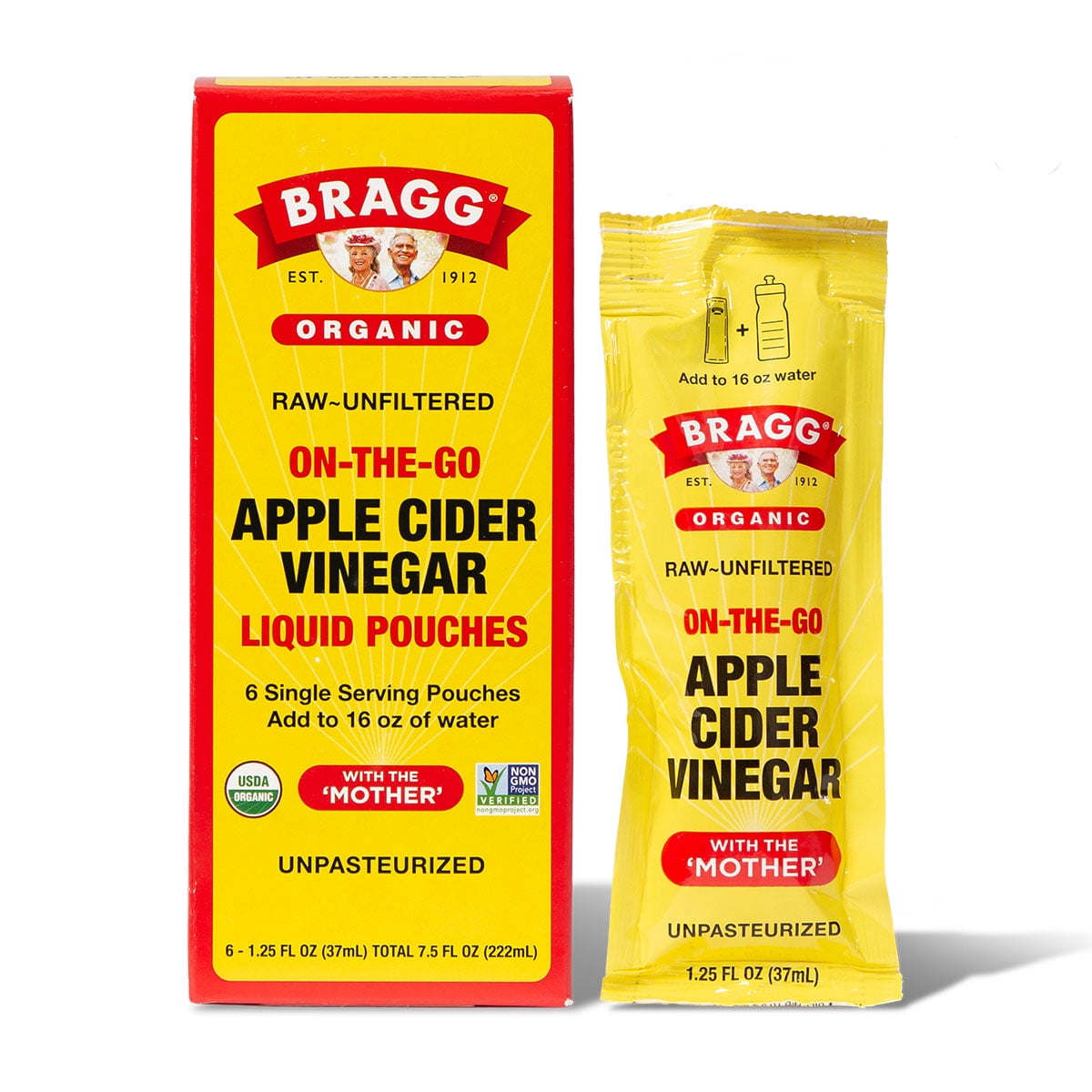 (6 pack) Bragg On-the-Go Organic Apple Cider Vinegar Pouches, 1.25 fl oz, 6 Count