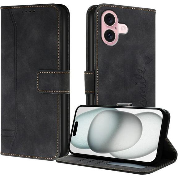 Case for iPhone 16 Case Wallet with Card Holder Kickstand Magnetic Clasp PU Leather Flip Shockproof Protective Flip Case for iPhone 16 6.1 inch Black HX