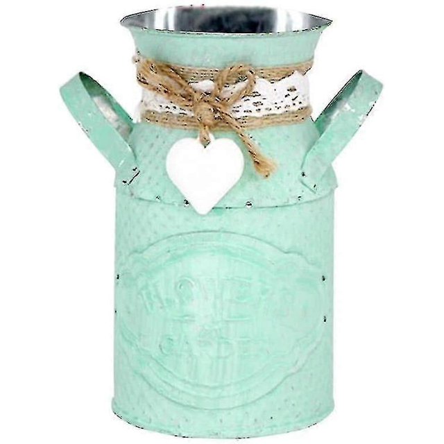 Vintage Metal Iron Vase Double Handle with Hemp Rope Bow and Heart Decoration, Indoor/Outdoor