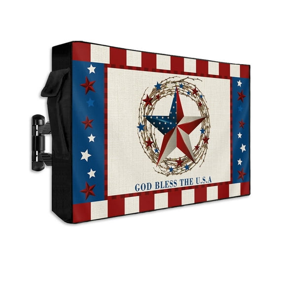 4th of July Outdoor TV Cover 40 to 43 Inch Weatherproof, Country Star Independence Day Patriotic 600D Oxford TV Covers with Waterproof Zipper, Outside Flat TV Screen Protector Size 40"Wx25"Hx4.5"D
