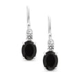 thumbnail image 2 of Gem Stone King 10K White Gold Black Onyx and White Diamond Dangle Earrings for Women (2.63 Cttw, Gemstone Birthstone, Oval 8x6mm), 2 of 5