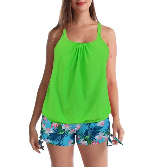 QIPOPIQ Womens Tankini Swimsuits Two-piece Swimsuit Swimming Top With Shorts Loose Swimsuit Bathing Suits Summer Clearance
