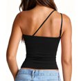 thumbnail image 4 of Tank Top for Women with Built-in Bra, One Shoulder Slim Crop Spaghetti Strap Camisole for Summer Wear Black M, 4 of 5