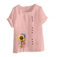 thumbnail image 4 of Xdegoge At Linen Shirts Women Short Sleeve Crew Neck Tops Floral Summer Fashion Tunic Shirts Loose Fit Casual Blouses Y2K Plus Size Tee Shirts Ropa Mujer I Have, 4 of 4