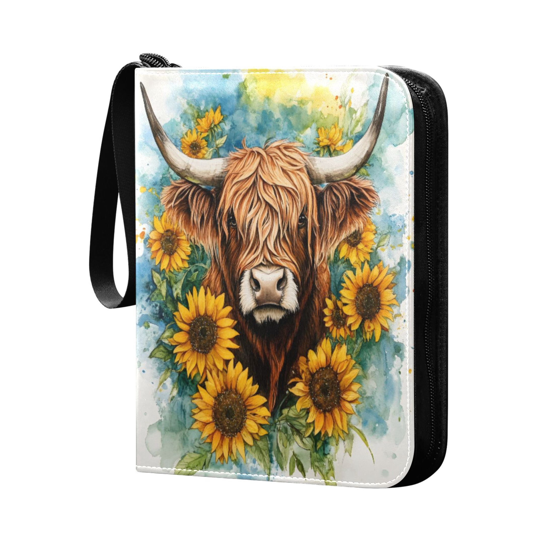 ALAZA Watercolor Highland Cattle Trading Card Binder 4 Pocket Cards Collection Album 400 Folder Holder