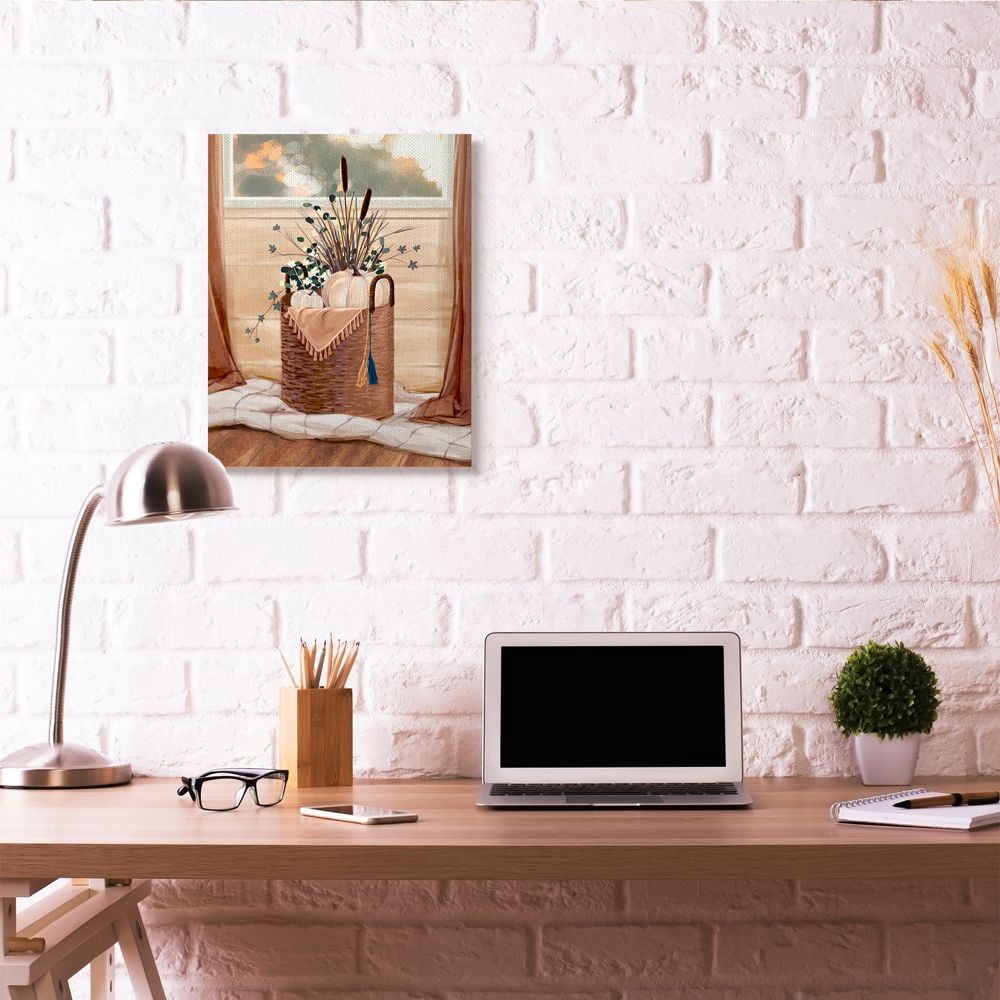 Autumn Basket Seasonal Home Painting Oversized Stretched Canvas Wall Art by Ziwei Li
