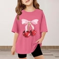 thumbnail image 2 of ibiyuan Girls T Shirt Girls Floral Cherry Print Short Sleeve Tee Lightweight Summer Casual Top Comfortable Fit Everyday Wear Pink, 2 of 4