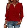 thumbnail image 2 of Blusa WIHOLL para mujer, manga 3/4, cuello en V, color rojo, casual de negocios, 2 of 4