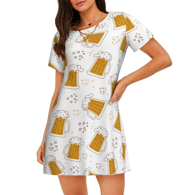Balery Beer Camisón de manga corta con cuello redondo para mujer, cómodo y elegante.