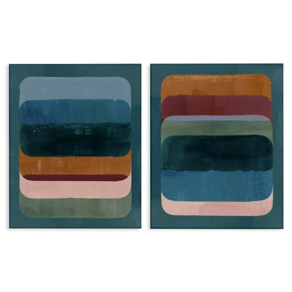 Stupell Industries Abstract Teal Stacked Colors Abstract Painting Wrapped Canvas Art Print Wall Art, 16 x 20, Set of 2