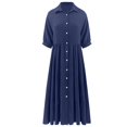 thumbnail image 4 of XVJRHAK Women's Spring/Summer Cotton Mid Season Long Sleeve Long Button Dress (Navy Blue,XL), 4 of 5