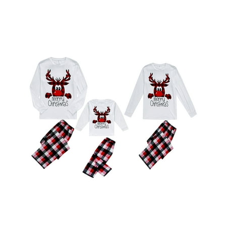 

Hirigin Family Matching Christmas Pyjamas Set Reindeer Print Tops + Plaid Pants Holiday Sleepwear Nightwear for Women Men Boy Girl