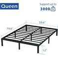 thumbnail image 2 of 12 Inch Bed Frame Queen Size No Box Spring Needed, Heavy Duty Queen Platform Metal Bed Frame Support Up to 3000 lbs, Easy Assembly, Noise Free, Black, 2 of 17