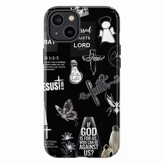 Christian Faith Quote Collage Phone Case, Inspirational Bible Verse Black iPhone Cover for iPhone 17 16 15 14 13 12 11 Pro Max Plus Mini