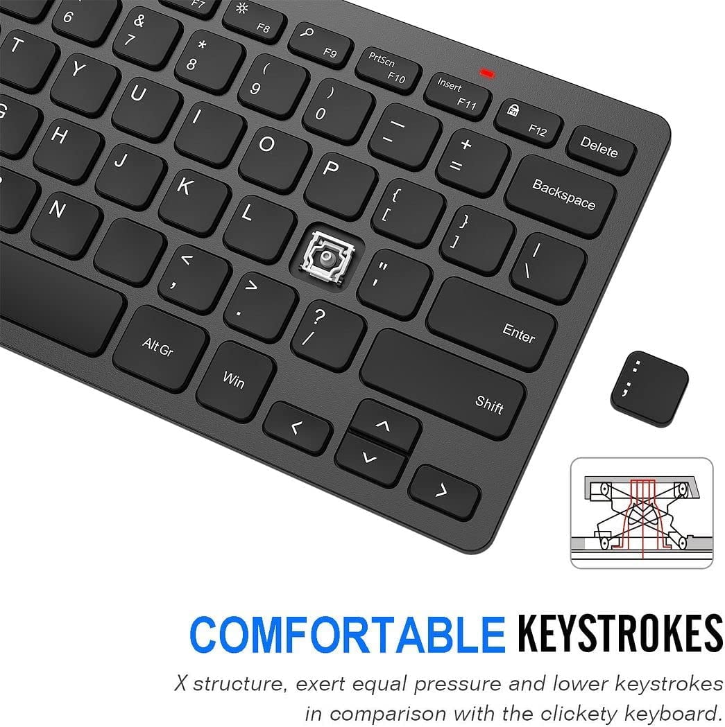 2.4G Wireless Keyboard Ultra Slim and Compact with Media Hotkeys for Computer Desktop PC Laptop Surface Smart TV Windows 11/10/8/7, Black