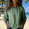 thumbnail image 6 of QUNYINEY Short Sleeve Womens Shirts Summer Solid Cotton Linen Graphic Tees V Neck Embroidered Loose Fit Button Pullover Womens Tops Trendy, 6 of 9