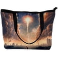 thumbnail image 2 of Independence Day Canvas Leather Mix Tote Bag - Hand-Held Twill Jeanette Sponge Bag 30x10.5x39cm, 2 of 5