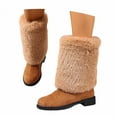 thumbnail image 3 of Ticikt Women Solid Faux Suede Mid Calf Boots, Fuzzy Cuff Low Block Heel Warm Winter Fashion Snow Boots,Color:Brown,Size:6, 3 of 6