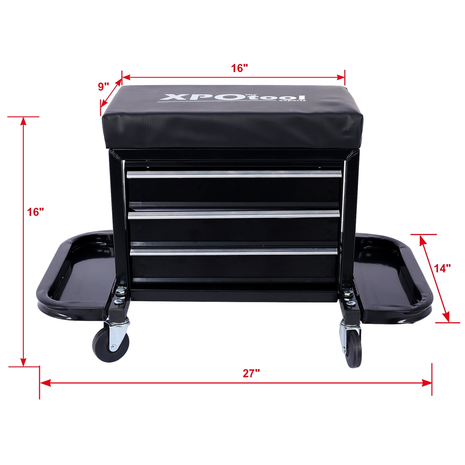 350-Pound Capacity Garage Glider Rolling Tool Chest Seat，Mechanics Roller Seat with 3 Drawers, Rolling Tool Chest Garage Chair, Toolbox on Wheels Mechanics Seat