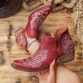 thumbnail image 2 of Crunowin Women's Ankle Boots, Embroidered Fall Chunky Mid Heel Trendy Shoes Red 9.5, 2 of 10