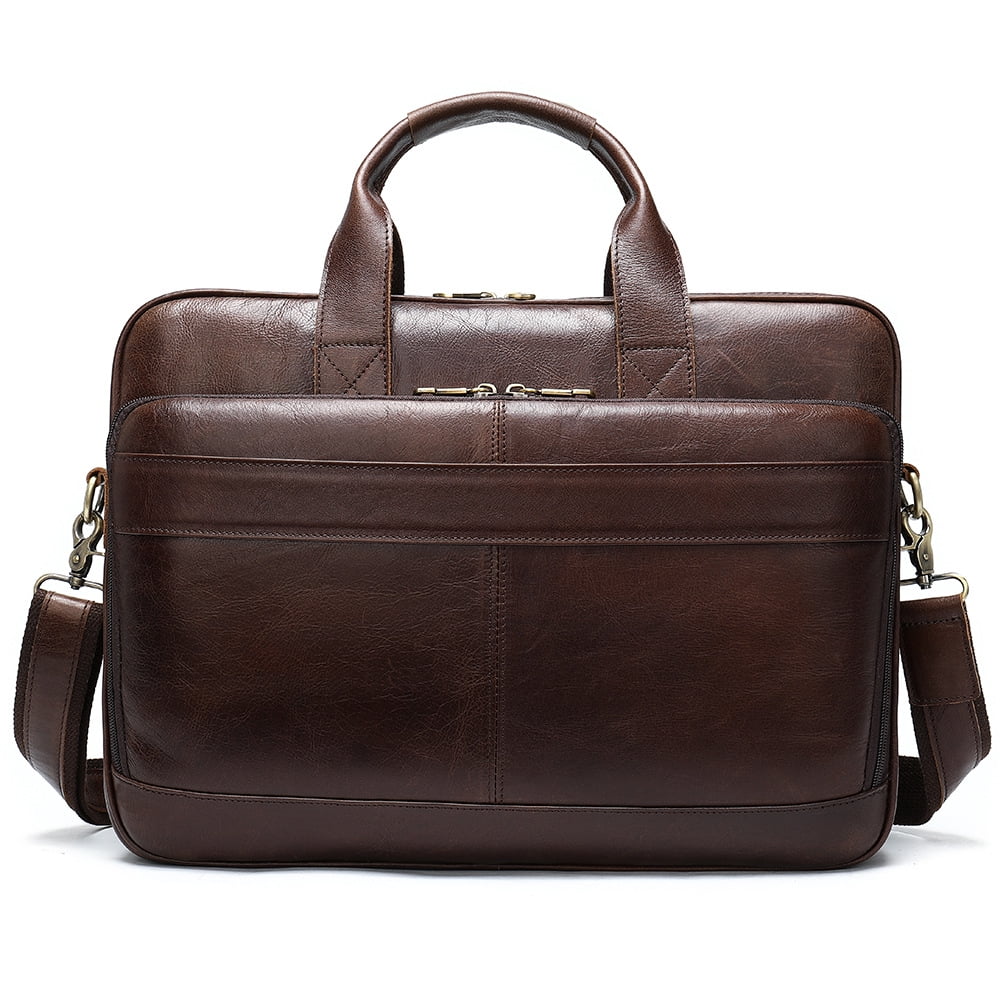 Classic men's genuine leather 15.6in briefcase, business laptop bag, can be worn over the shoulder or across the body, large capacity, easy to clean.