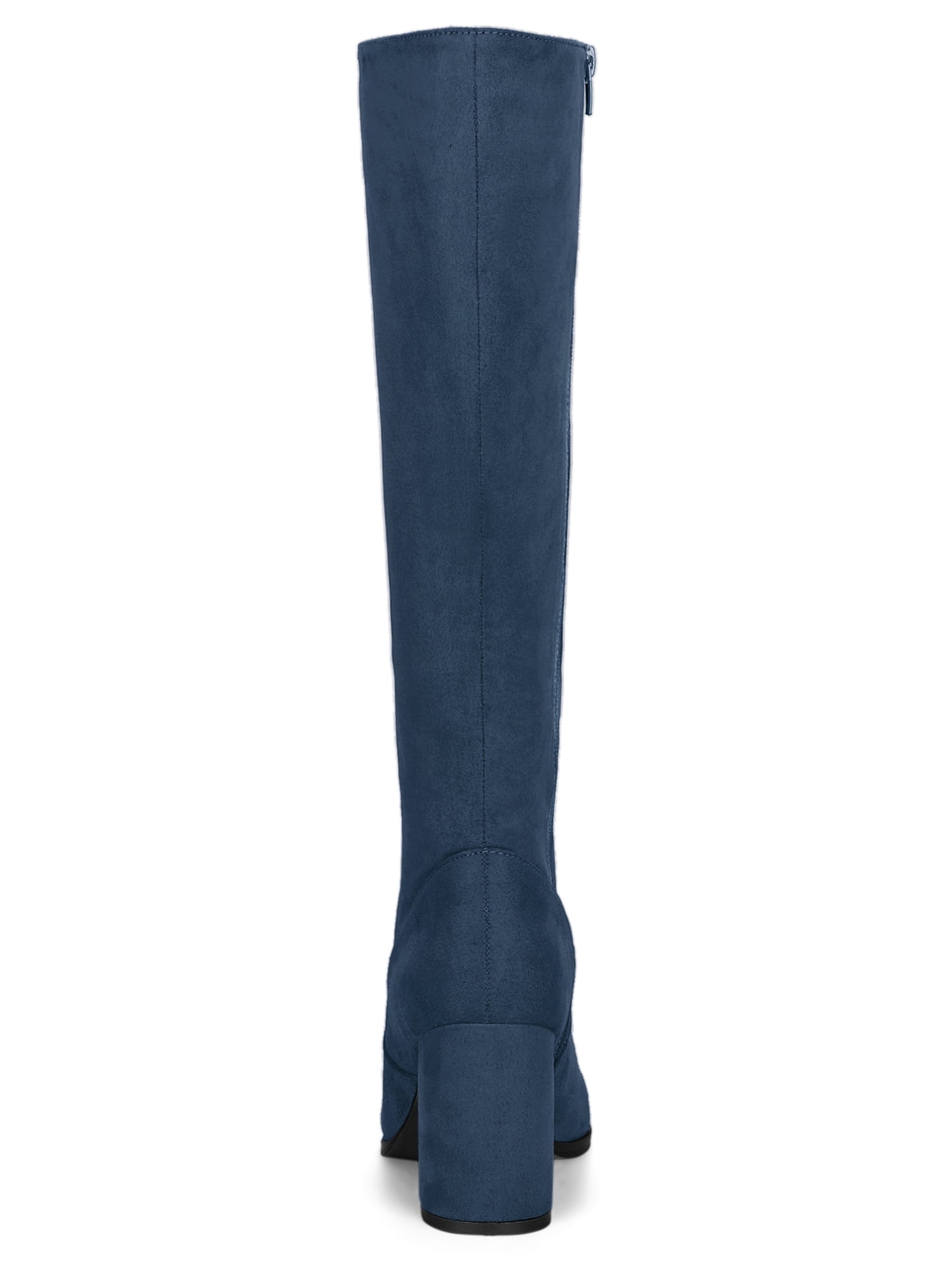 DARING DIVA Women's Stylish Side Zipper Chunky Heel Knee High Boots Navy Blue 6