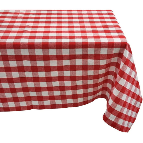 Yourtablecloth 100% Cotton Checkered Plaid Tablecloth - Washable Reusable Table Cover Perfect for Any Occasion Suitable for Indoors or Outdoors Red and White