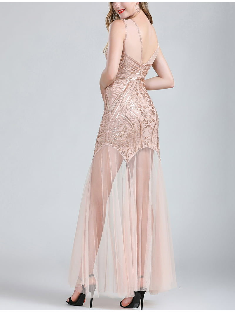 Whitewed Art Deco Sequin Evening Gown for Prom, Wedding and Anniversary,  Light Pink - Walmart.com