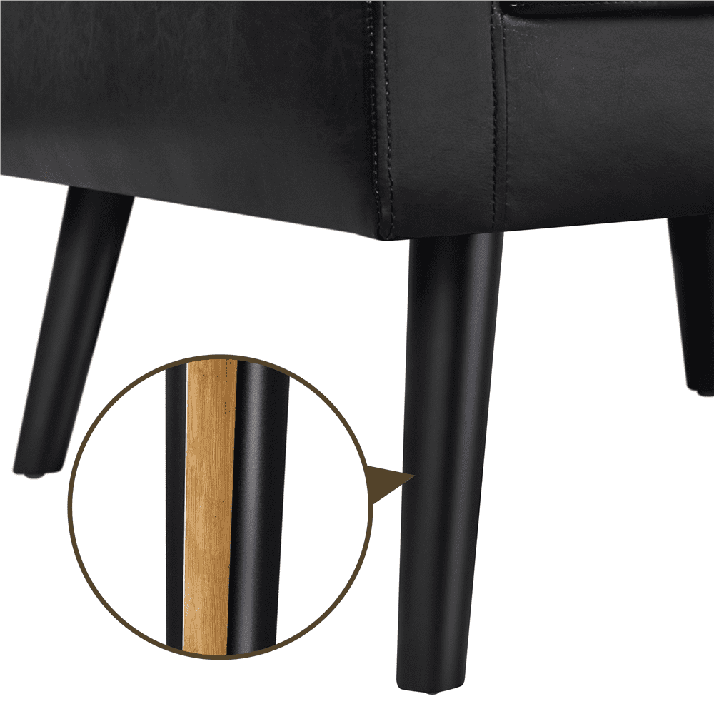 Alden Design Mid Century Modern Faux Leather Accent Chair with Solid Wood Legs, Set of 2, Black